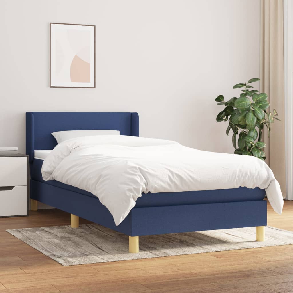 Krevet s oprugama i madracem plavi 90 x 190 cm od tkanine