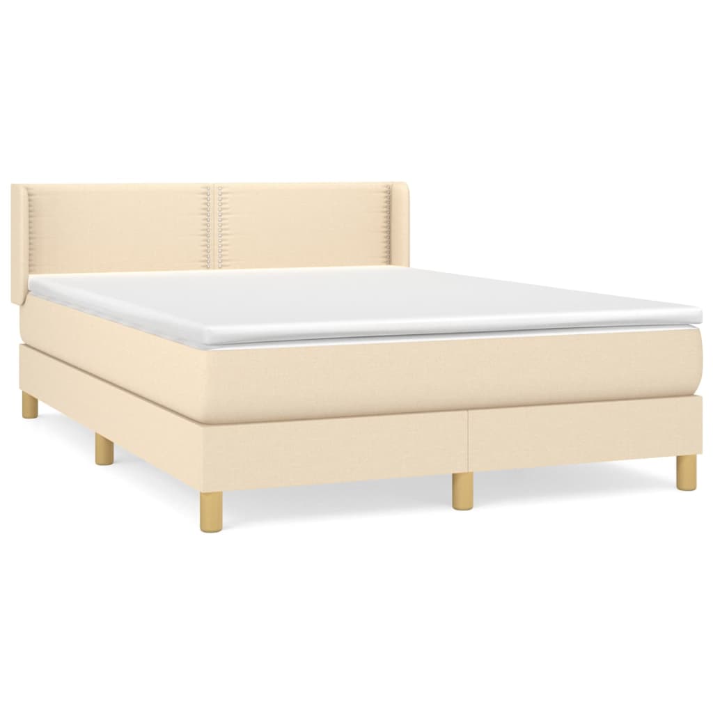 Krevet s oprugama i madracem krem 140 x 190 cm od tkanine