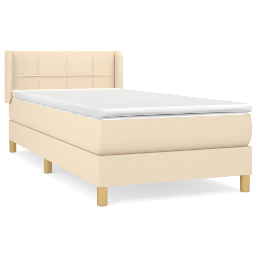 Krevet s oprugama i madracem krem 90 x 200 cm od tkanine