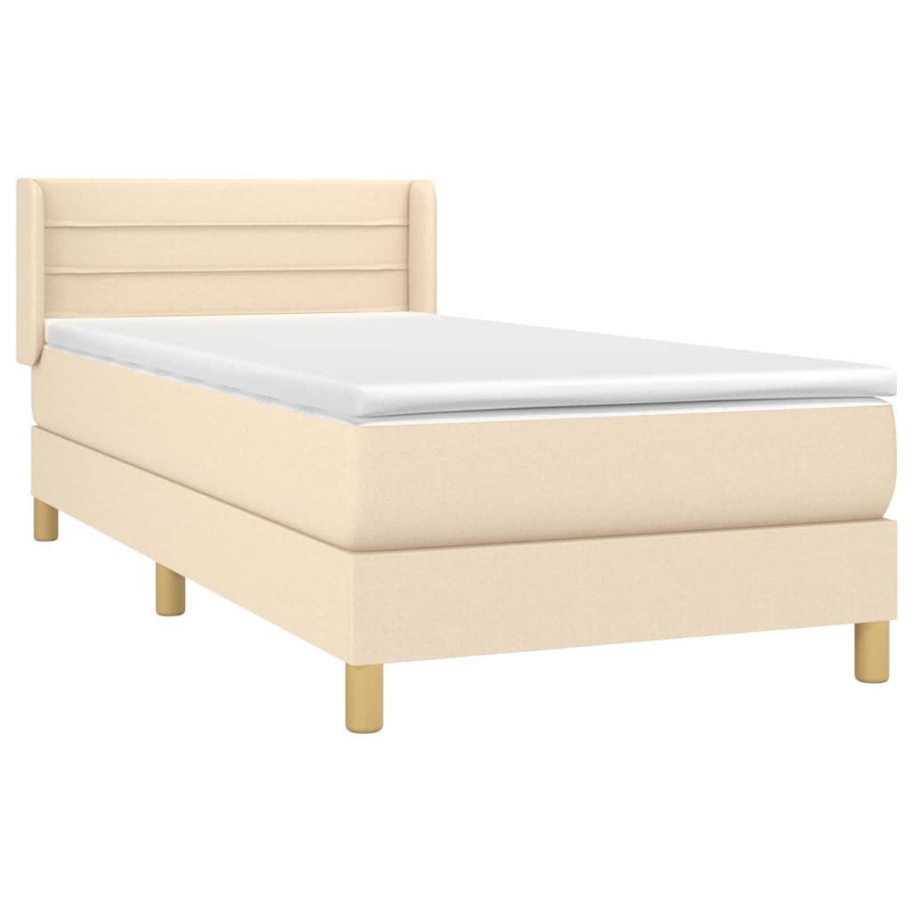 Krevet s oprugama i madracem krem 100 x 200 cm od tkanine