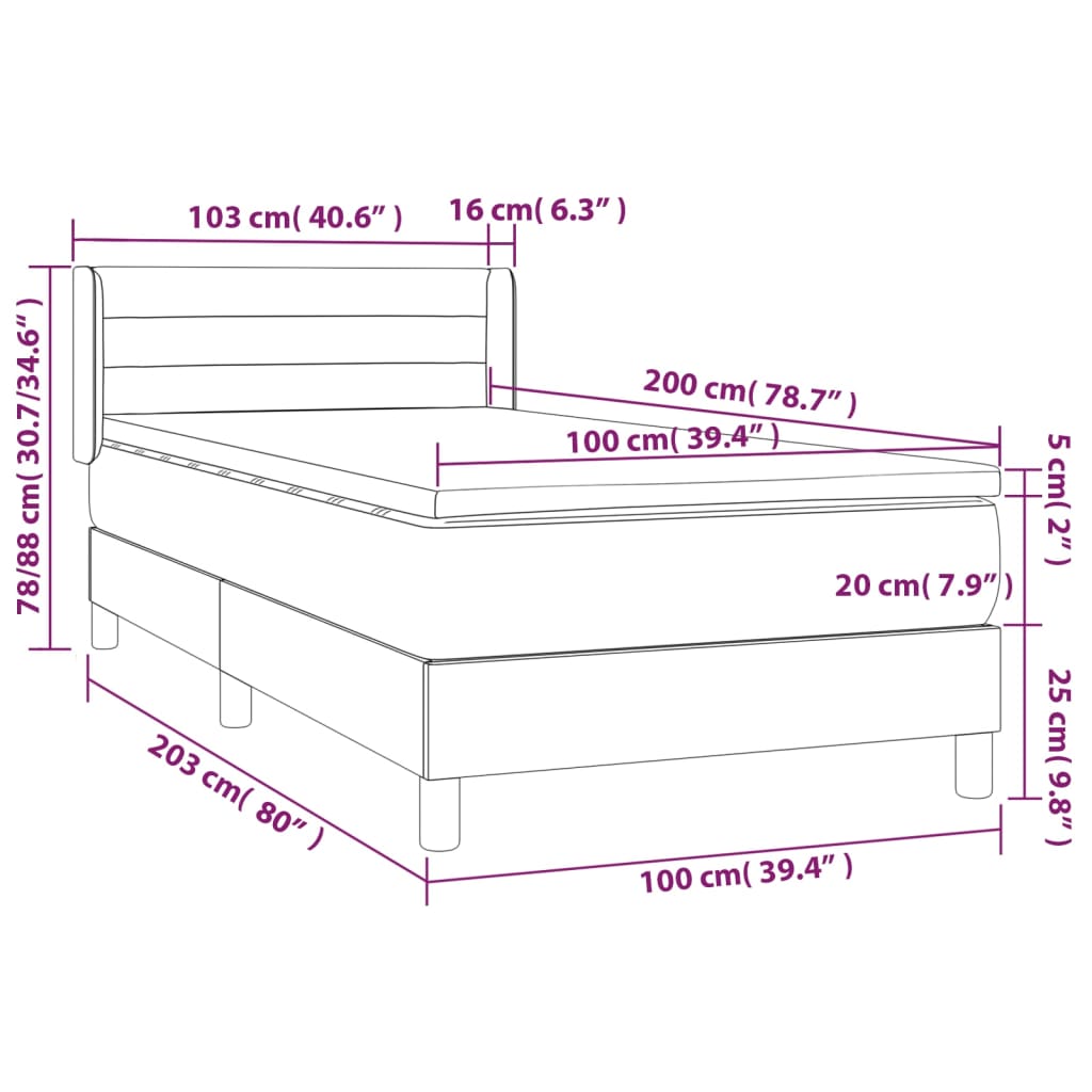 Krevet s oprugama i madracem krem 100 x 200 cm od tkanine