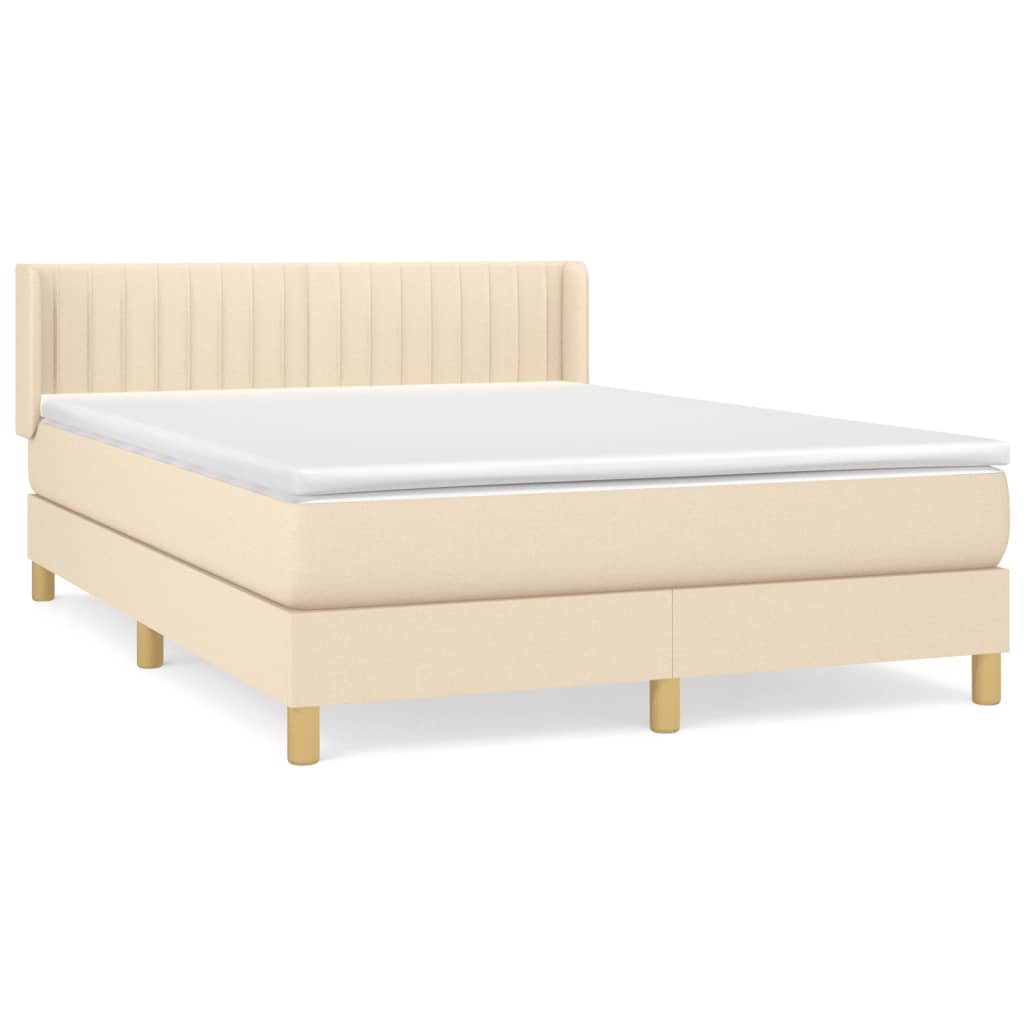 Krevet s oprugama i madracem krem 140 x 190 cm od tkanine