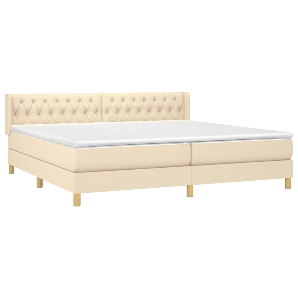 Krevet s oprugama i madracem krem 200 x 200 cm od tkanine