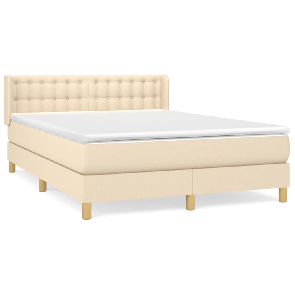 Krevet s oprugama i madracem krem 140 x 190 cm od tkanine