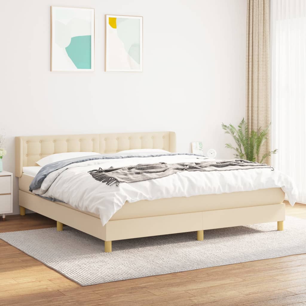 Krevet s oprugama i madracem krem 180x200 cm od tkanine