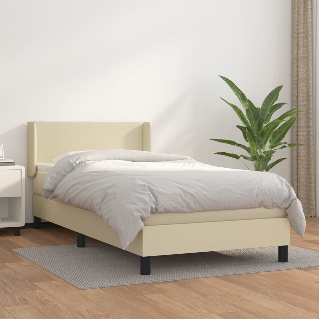 Krevet s oprugama i madracem krem 100x200 cm od umjetne kože