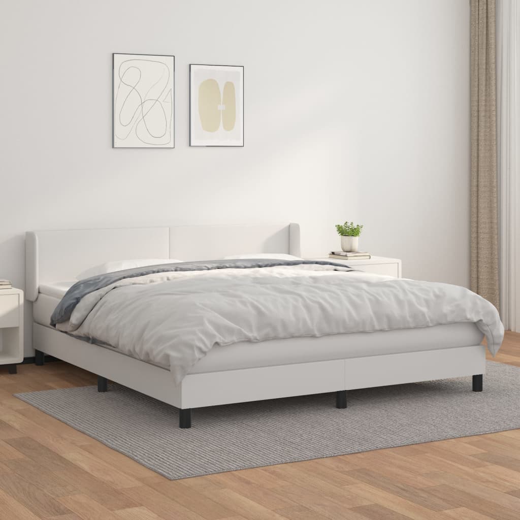 Krevet s oprugama i madracem bijeli 160x200 cm od umjetne kože