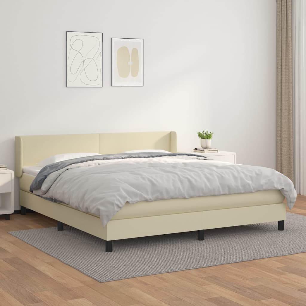 Krevet s oprugama i madracem krem 180x200 cm od umjetne kože