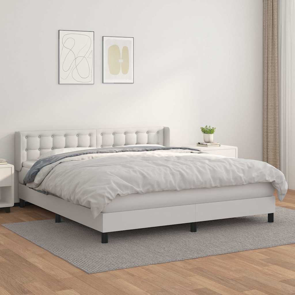 Krevet s oprugama i madracem bijeli 160x200 cm od umjetne kože