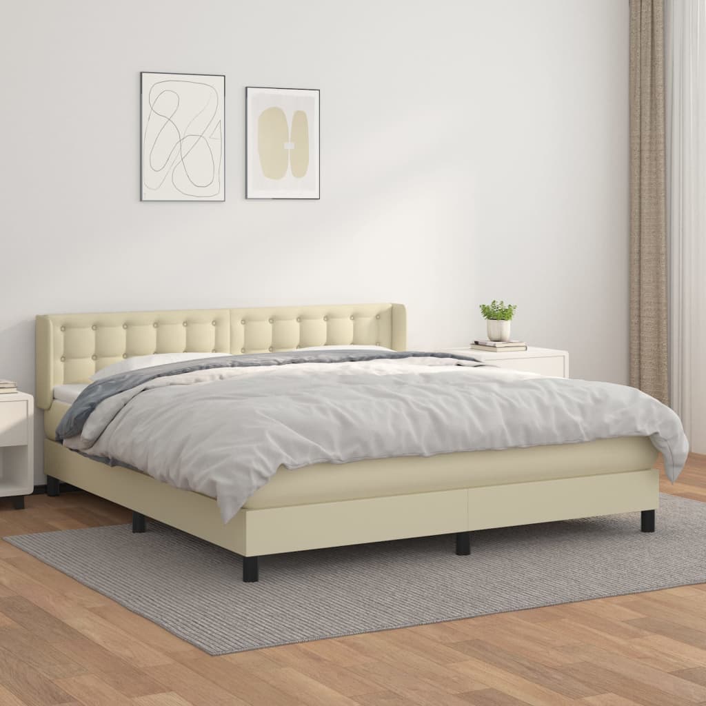 Krevet s oprugama i madracem krem 180x200 cm od umjetne kože