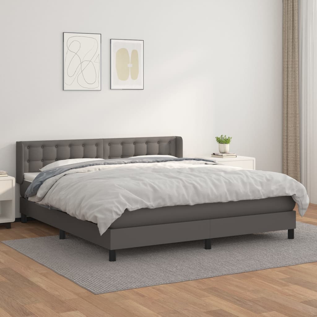 Krevet s oprugama i madracem sivi 180 x 200 cm od umjetne kože