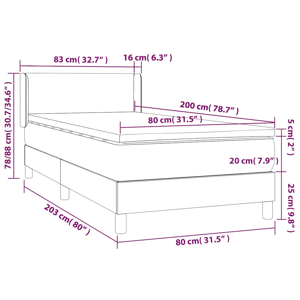 Box spring krevet s madracem tamnozeleni 80 x 200 cm baršunasti
