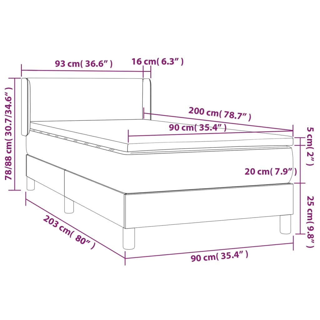 Box spring krevet s madracem svjetlosivi 90x190 cm baršunasti