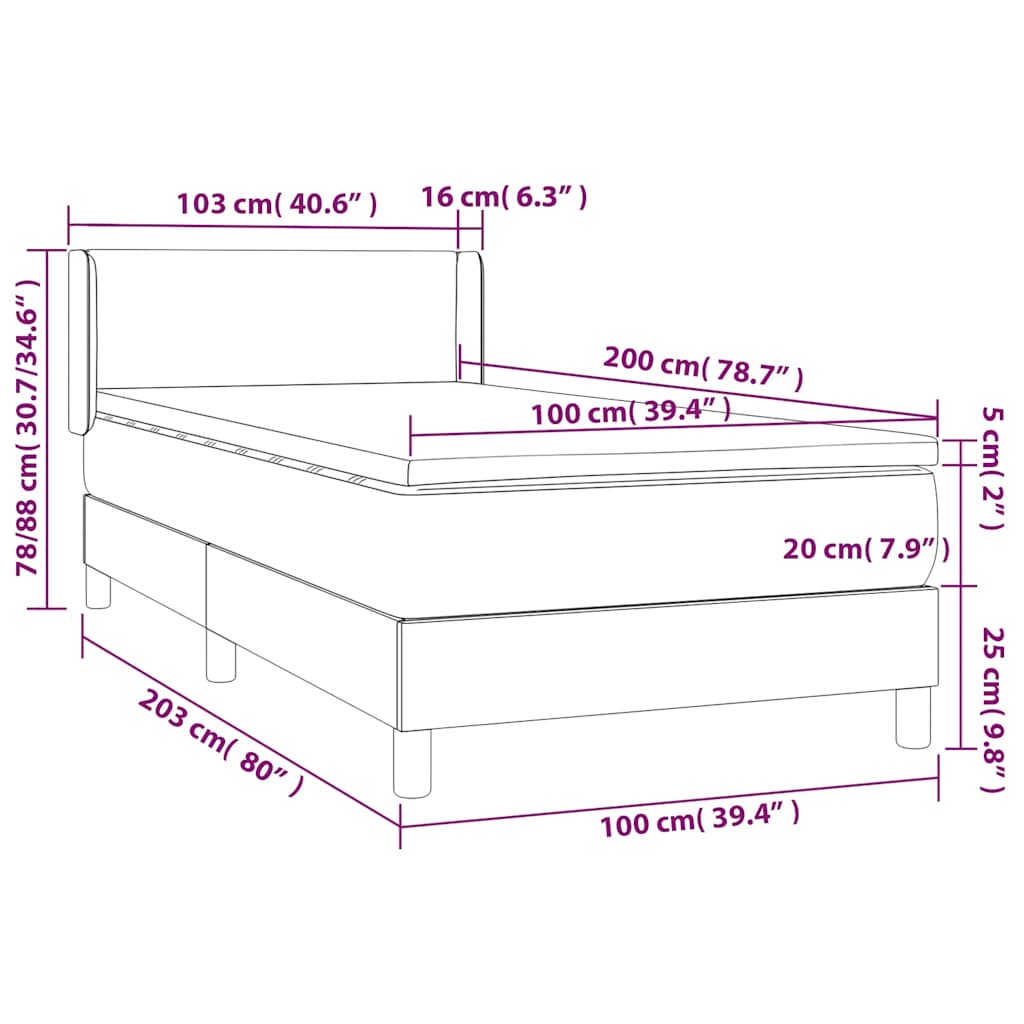 Box spring krevet s madracem tamnoplavi 100x200 cm baršunasti