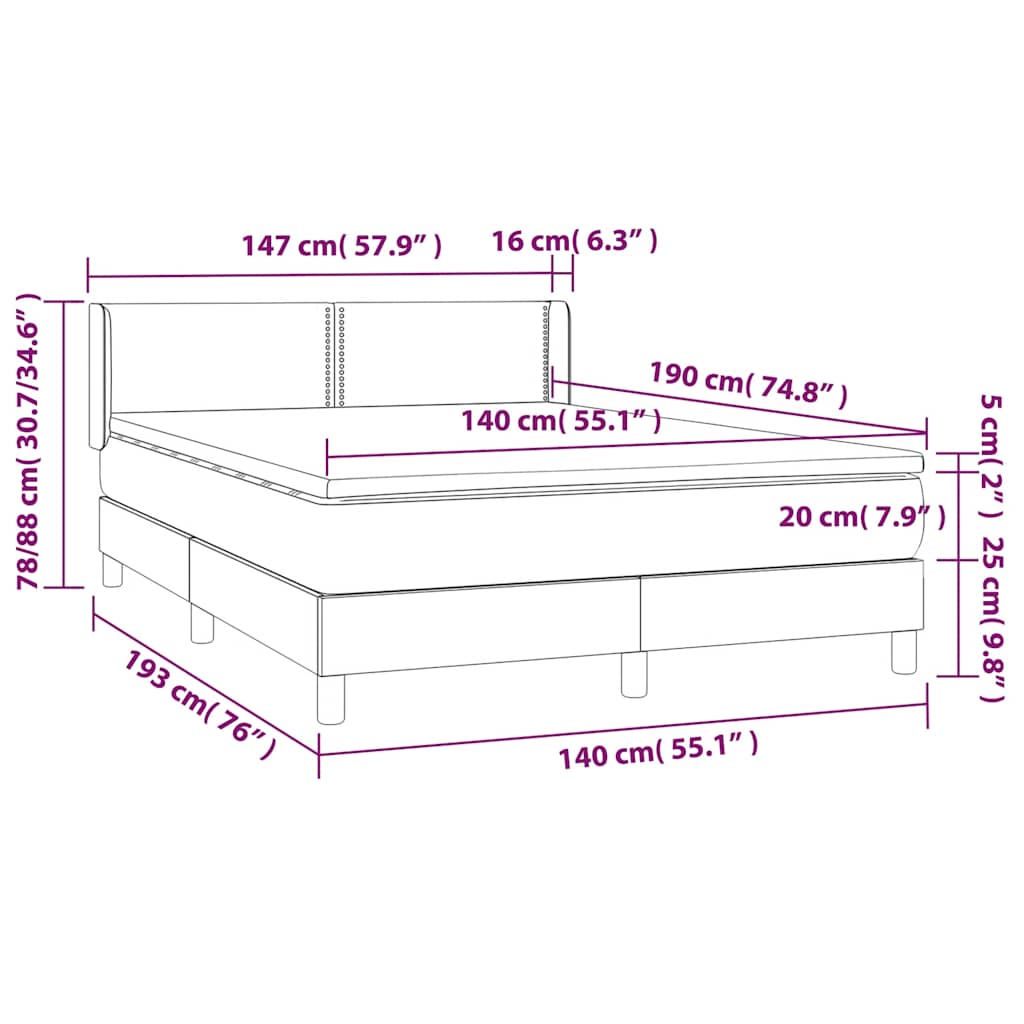 Krevet s oprugama i madracem crni 140 x 190 cm baršunasti