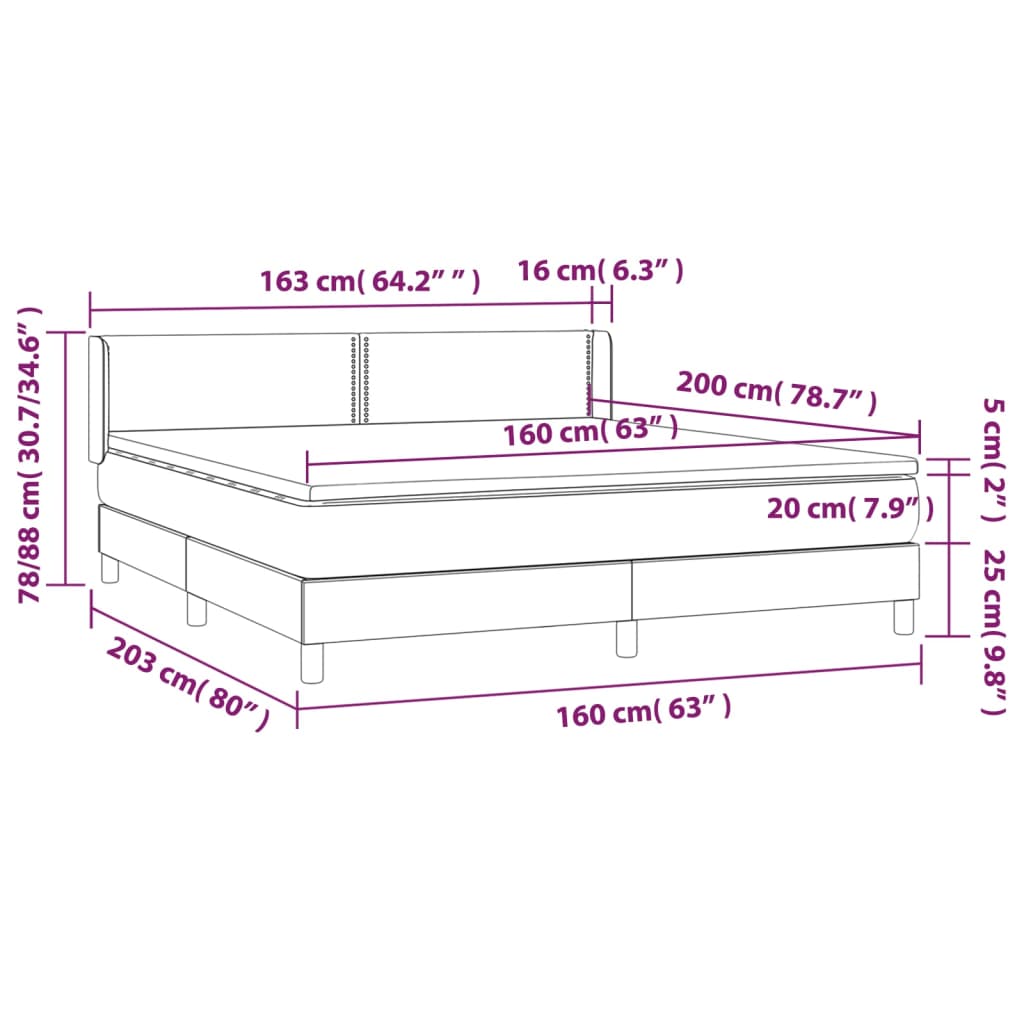 Krevet s oprugama i madracem tamnosivi 160x200 cm baršunasti