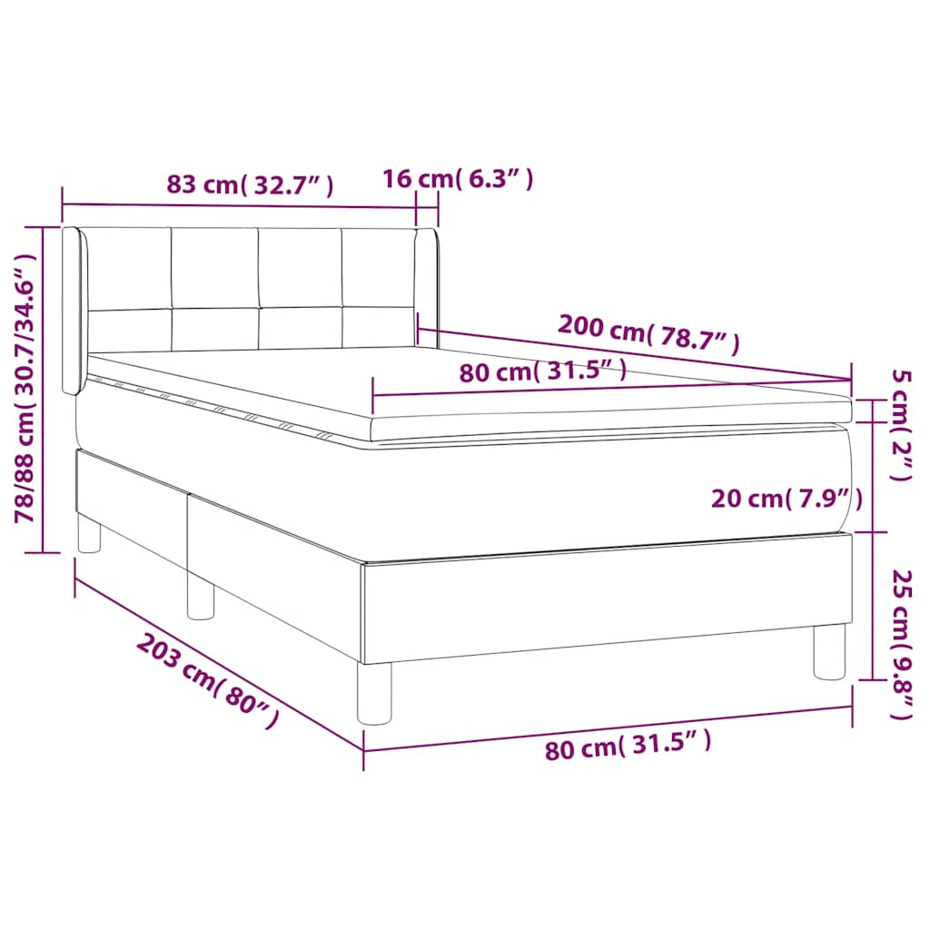 Box spring krevet s madracem tamnozeleni 80 x 200 cm baršunasti