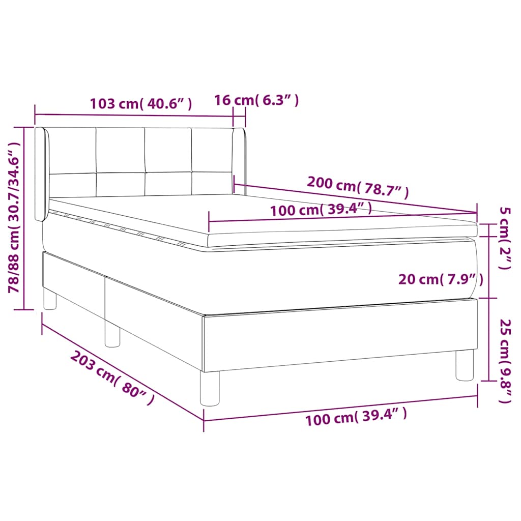 Box spring krevet s madracem tamnozeleni 100x200 cm baršunasti
