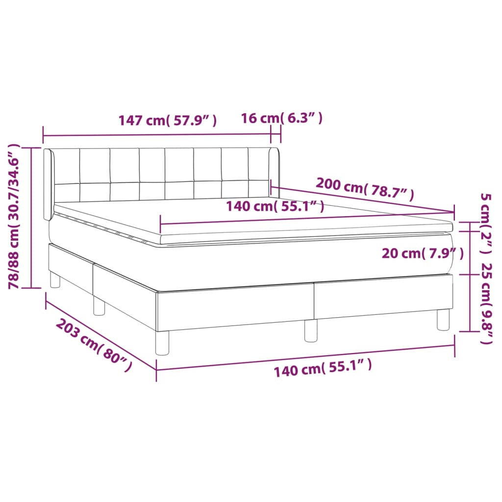 Krevet s oprugama i madracem svjetlosivi 140x200 cm baršunasti