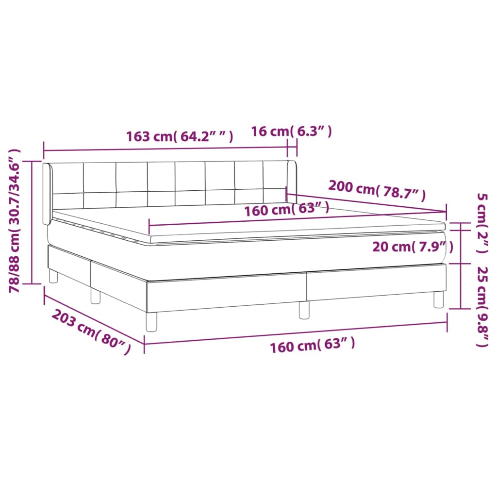 Krevet s oprugama i madracem tamnosivi 160x200 cm baršunasti