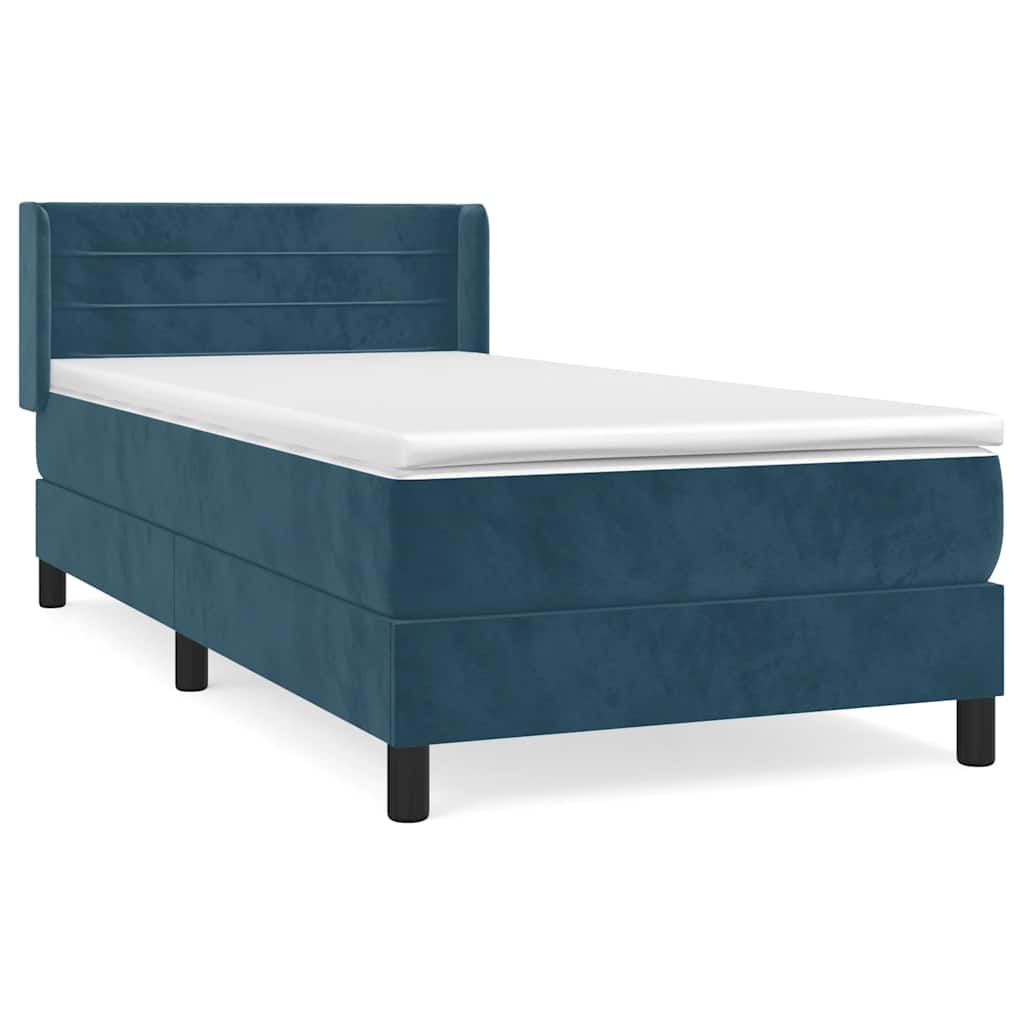 Box spring krevet s madracem tamnoplavi 90x200 cm baršunasti