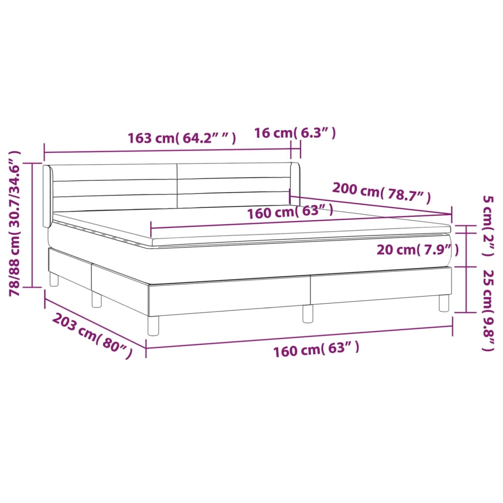 Krevet s oprugama i madracem crni 160x200 cm baršunasti
