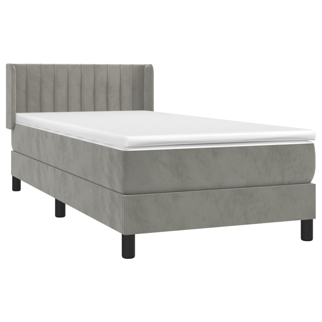 Box spring krevet s madracem svjetlosivi 90x190 cm baršunasti