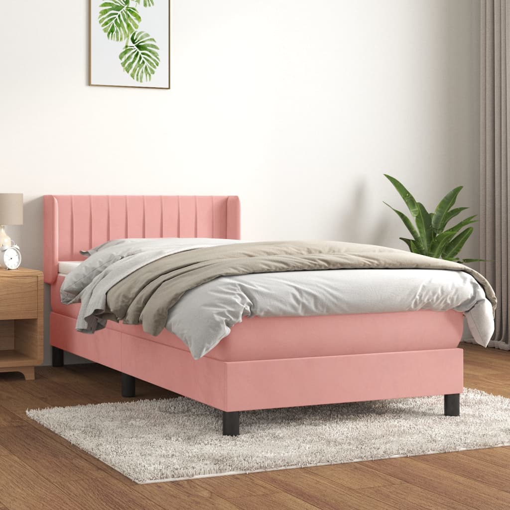 Box spring krevet s madracem ružičasti 90x200 cm baršunasti