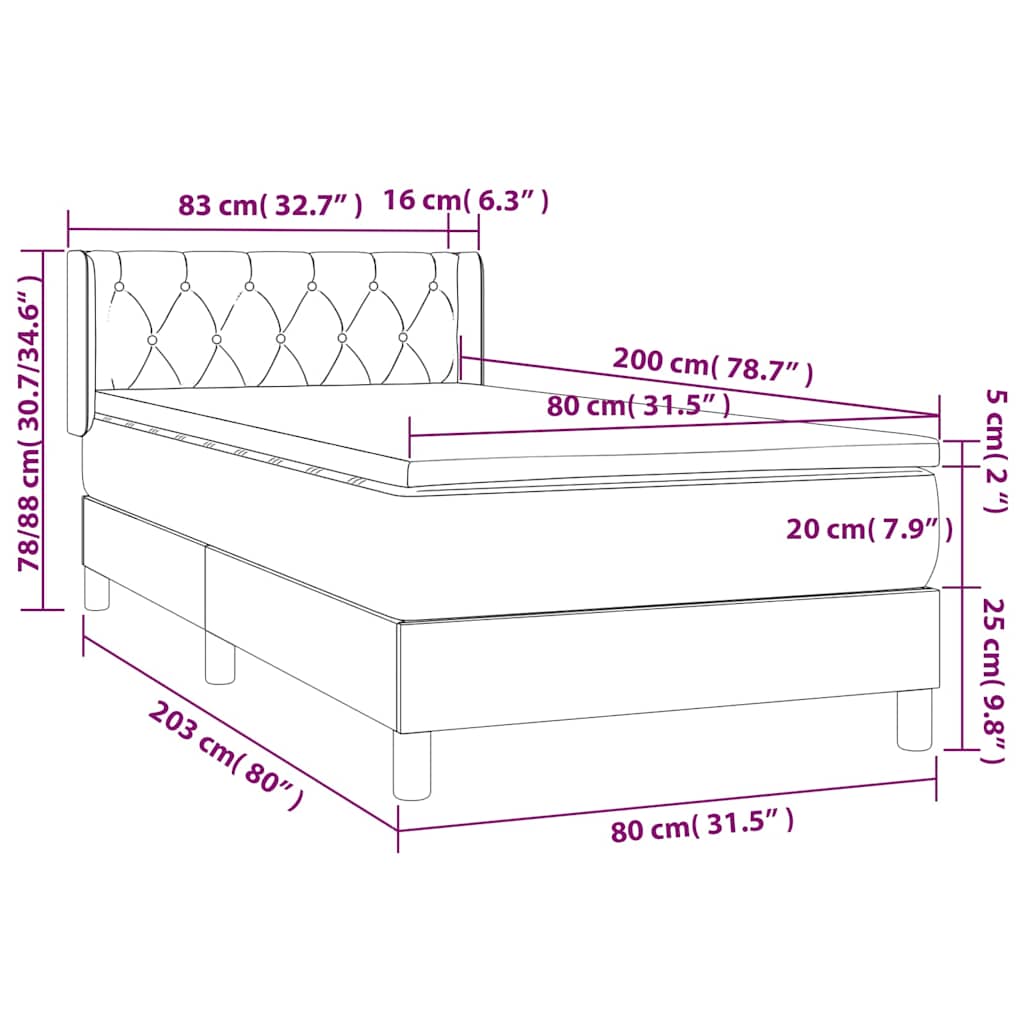 Box spring krevet s madracem tamnoplavi 80 x 200 cm baršunasti