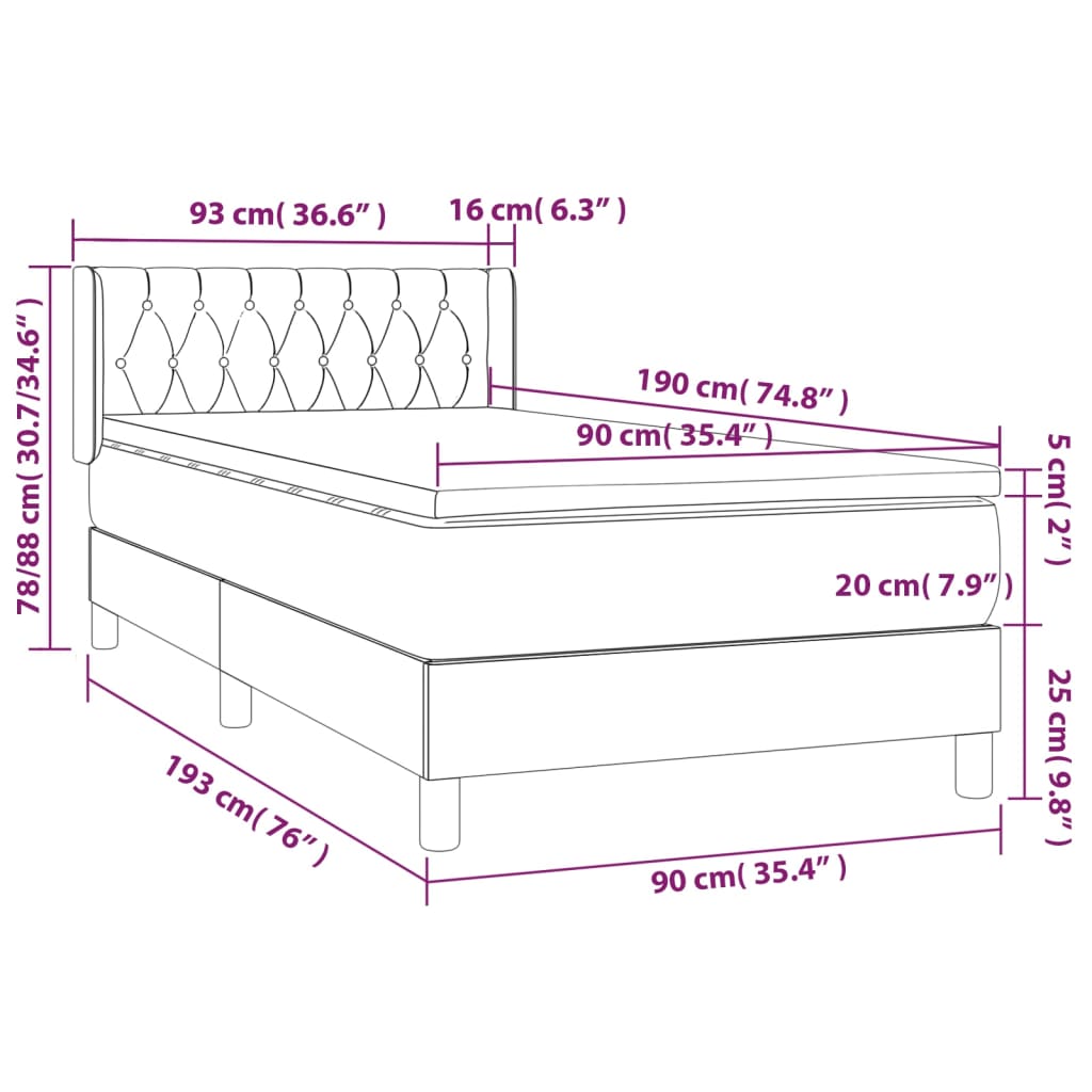 Box spring krevet s madracem ružičasti 90x190 cm baršunasti