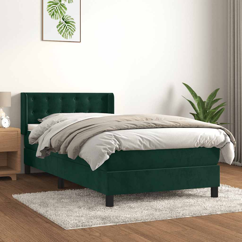 Box spring krevet s madracem tamnozeleni 90x200 cm baršunasti
