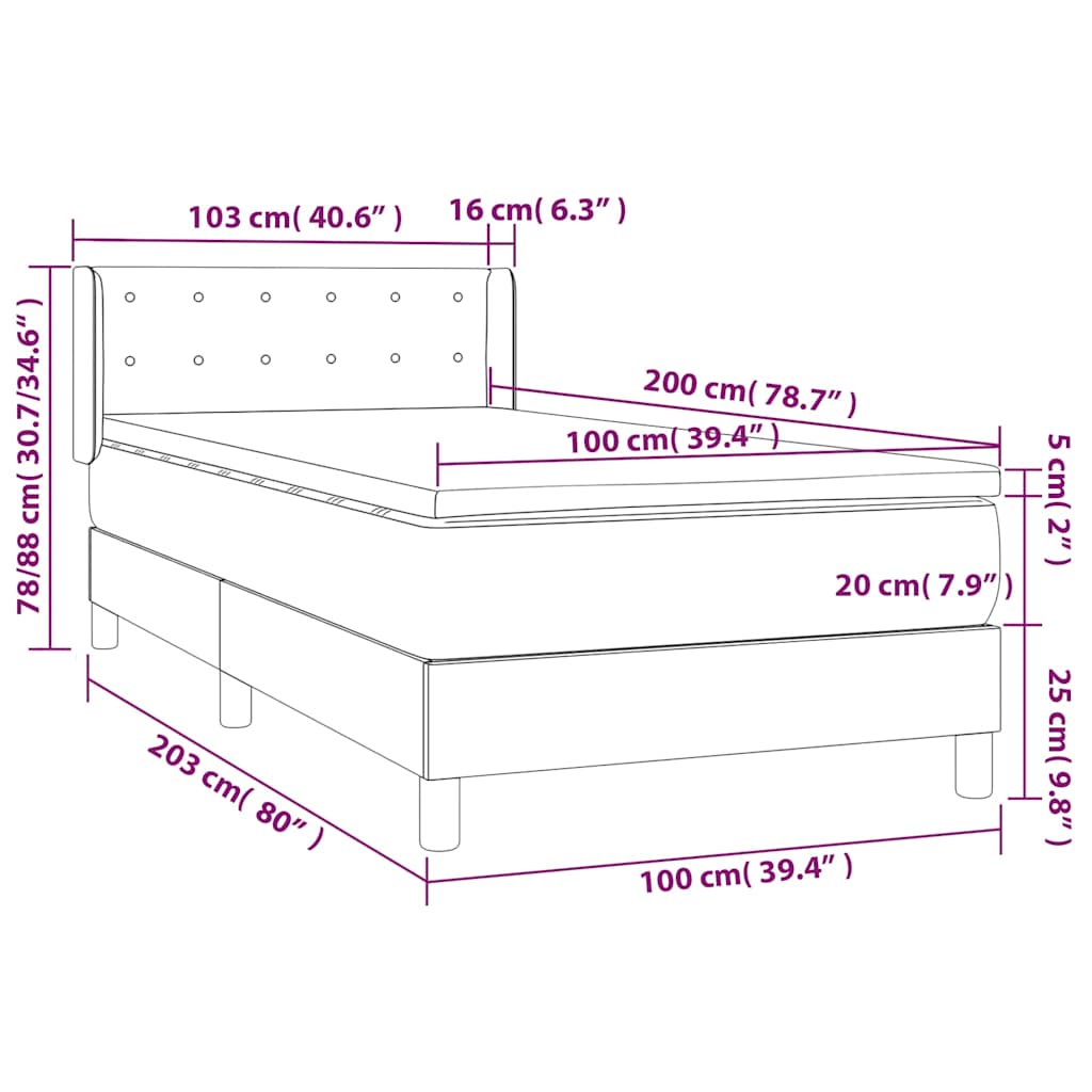 Box spring krevet s madracem crni 100x200 cm baršunasti