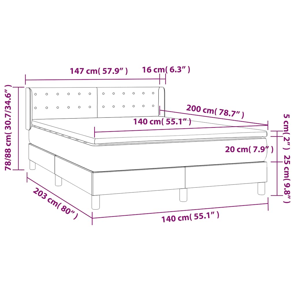 Krevet s oprugama i madracem tamnoplavi 140x200 cm baršunasti