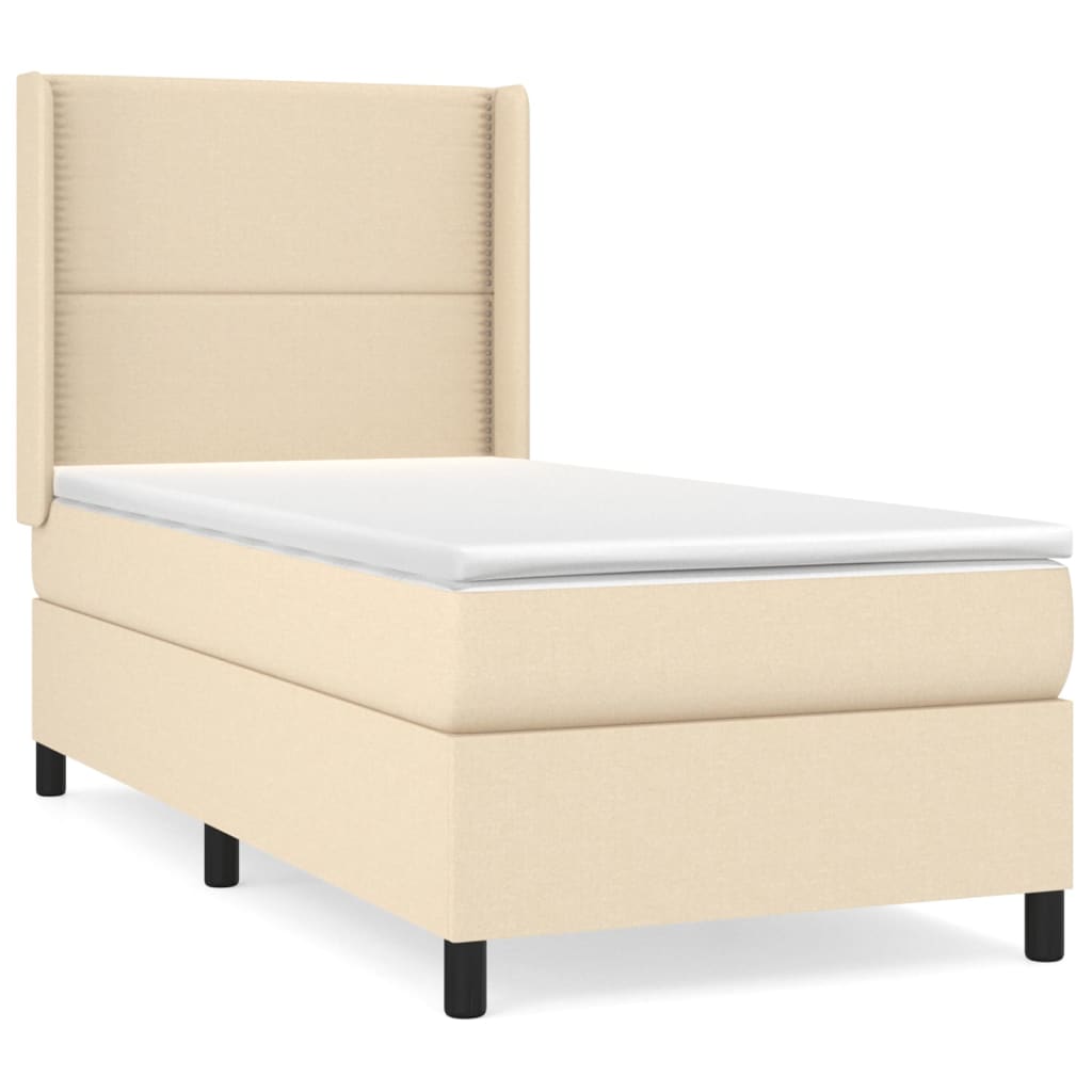 Krevet s oprugama i madracem krem 90 x 190 cm od tkanine