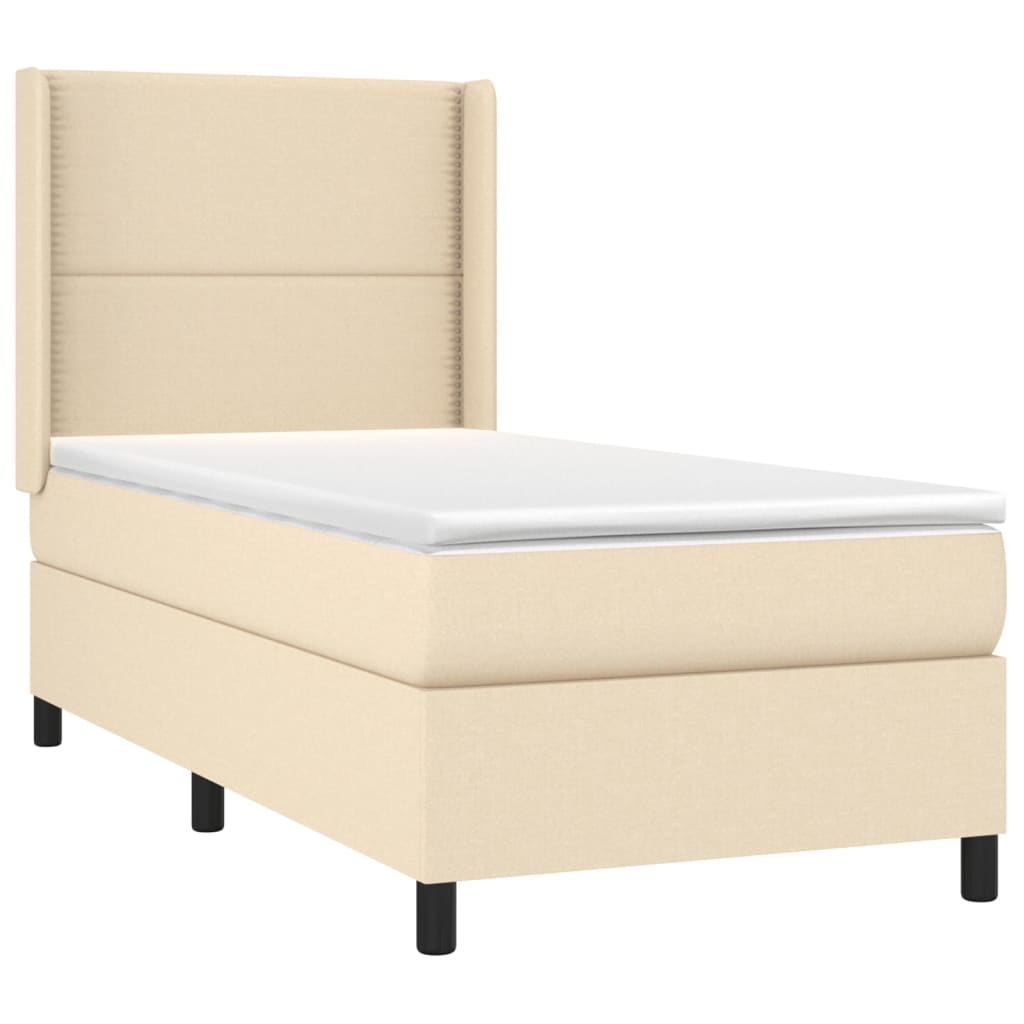 Krevet s oprugama i madracem krem 90 x 190 cm od tkanine
