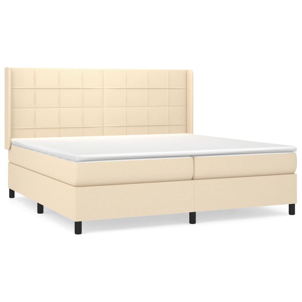 Krevet s oprugama i madracem krem 200 x 200 cm od tkanine