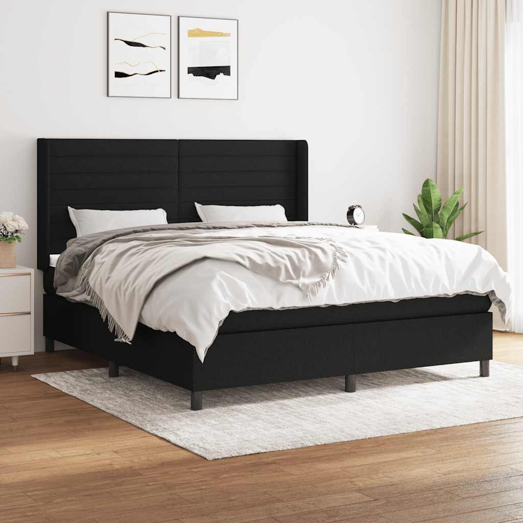 Krevet s oprugama i madracem crni 180x200 cm od tkanine
