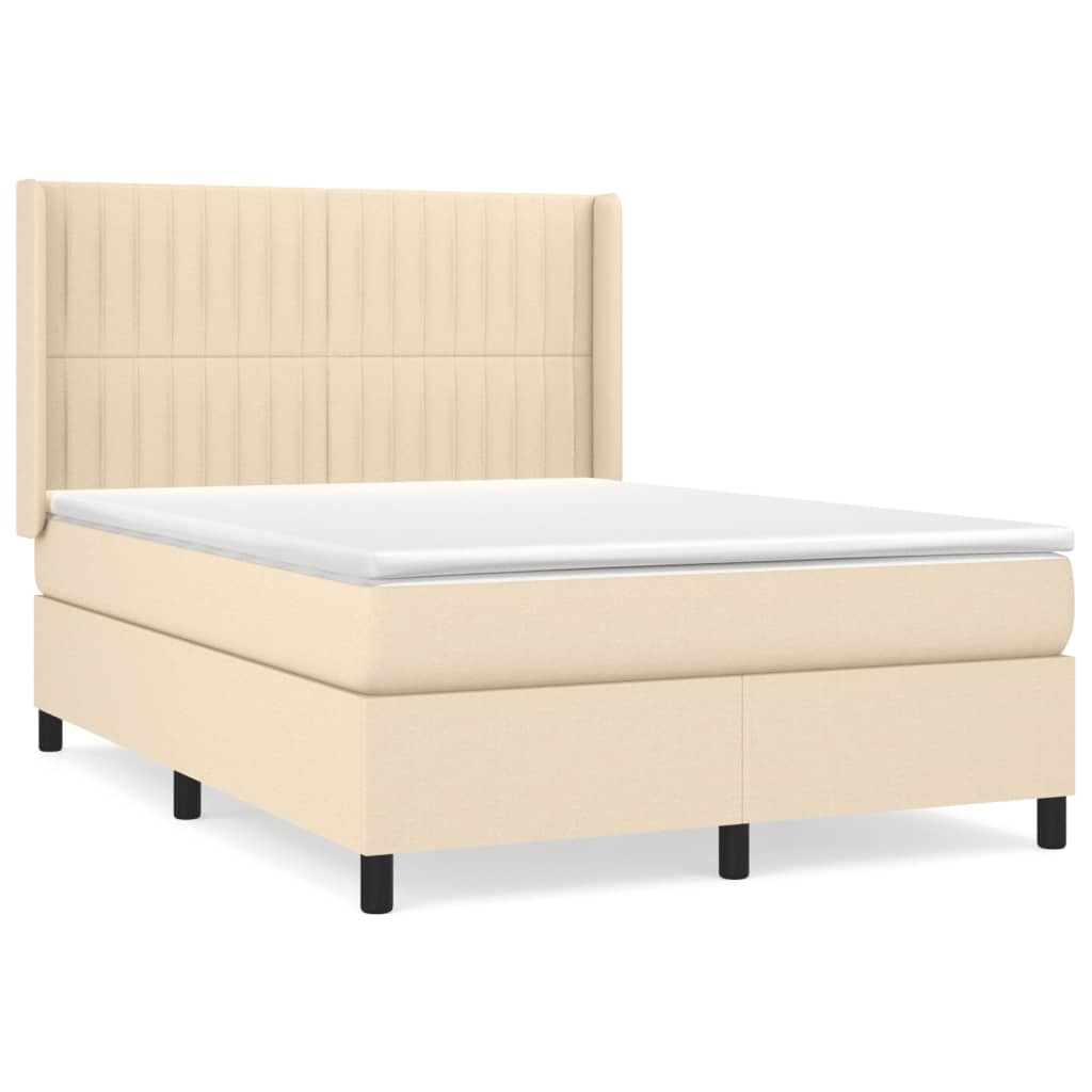 Krevet s oprugama i madracem krem 140 x 190 cm od tkanine
