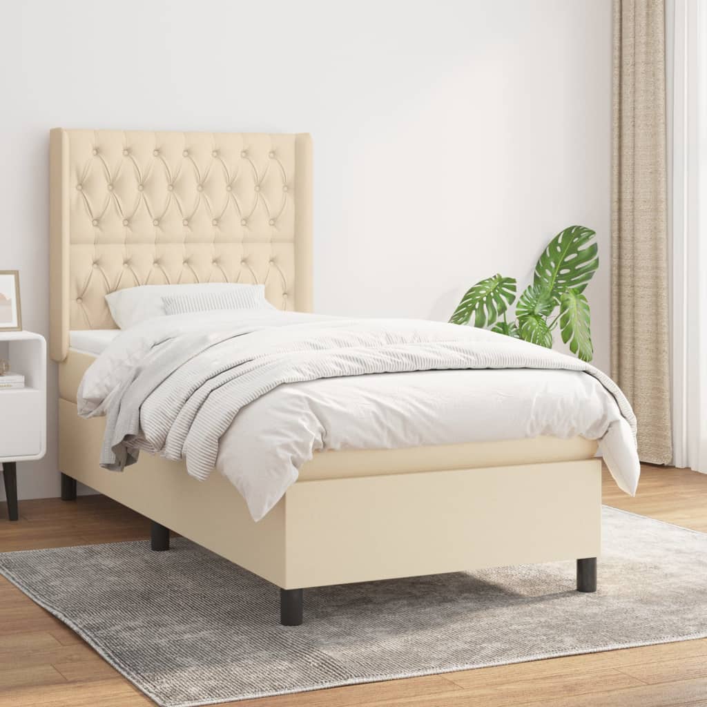 Krevet s oprugama i madracem krem 90 x 190 cm od tkanine