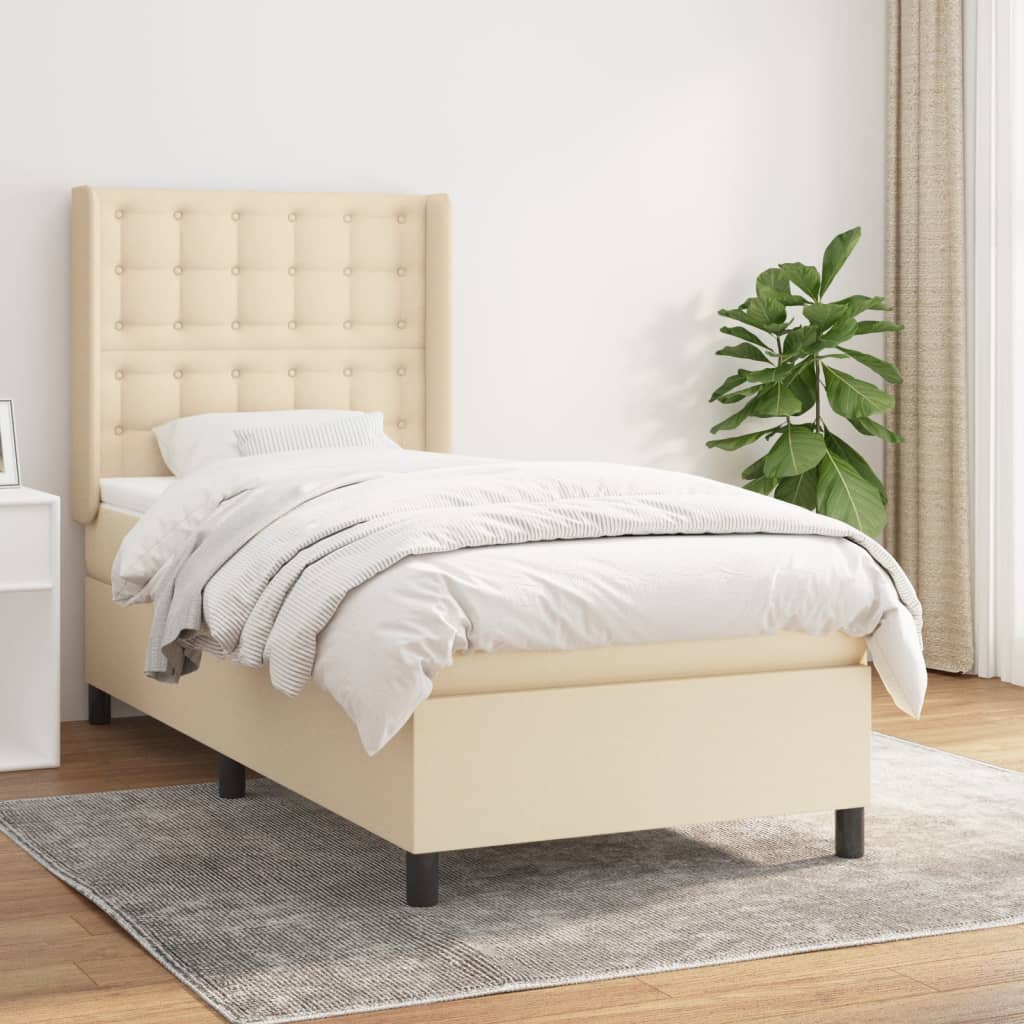 Krevet s oprugama i madracem krem 90 x 190 cm od tkanine