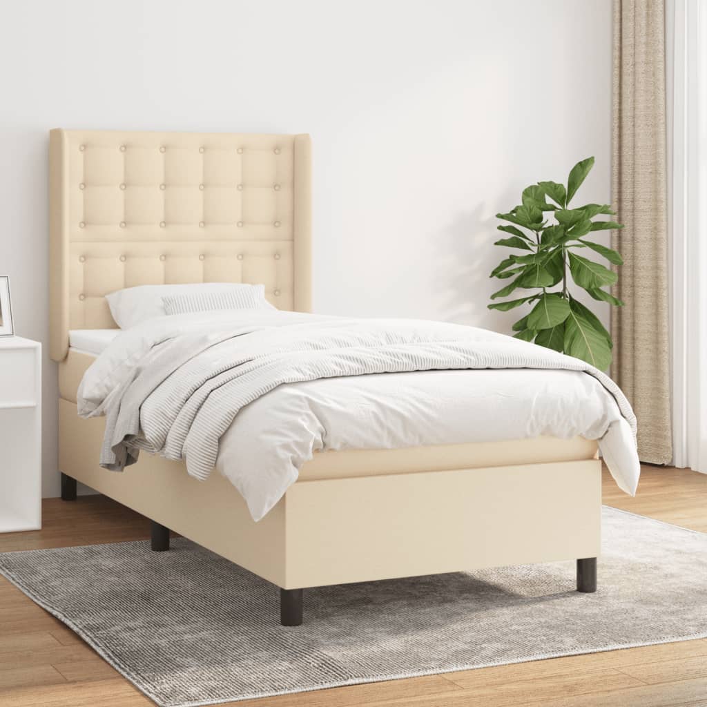 Krevet s oprugama i madracem krem 90 x 200 cm od tkanine