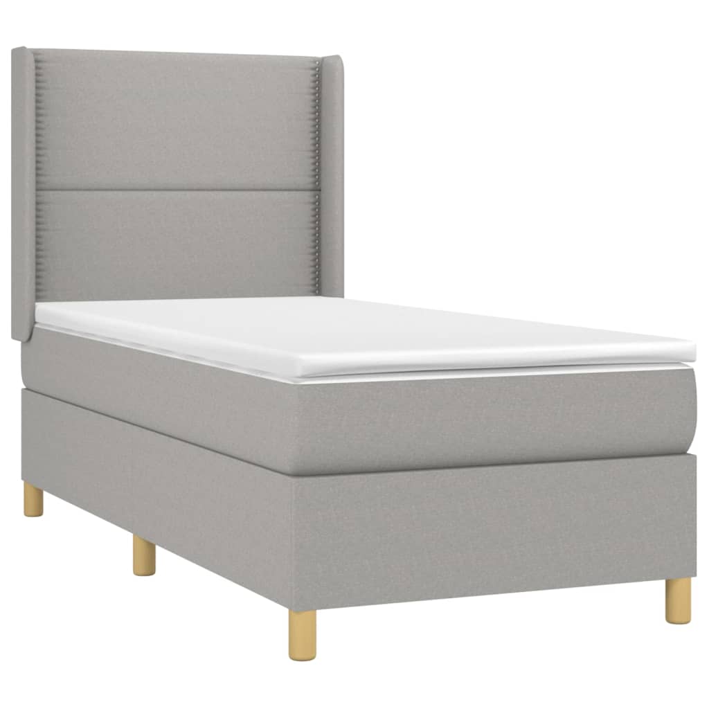 Okvir kreveta s oprugama i madrac svjetlosivi 90x200cm tkanina