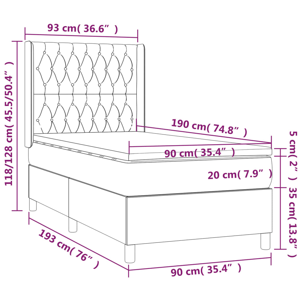 Box spring krevet s madracem svjetlosivi 90x190 cm od tkanine