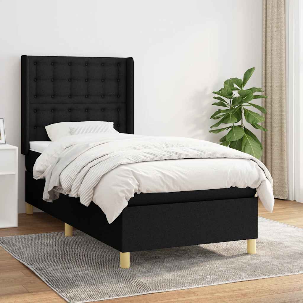 Krevet s oprugama i madracem crni 90x200 cm od tkanine