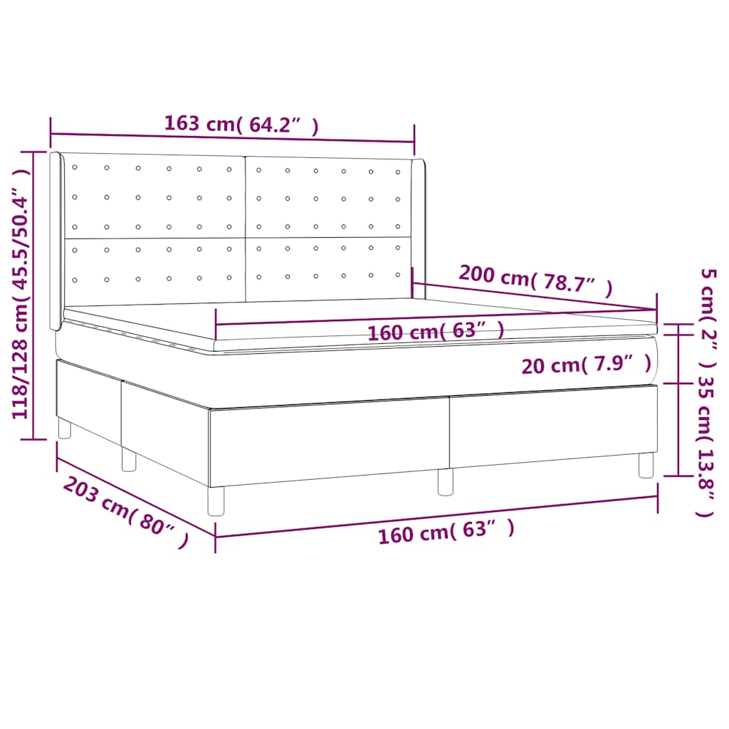 Krevet s oprugama i madracem crni 160x200 cm od tkanine