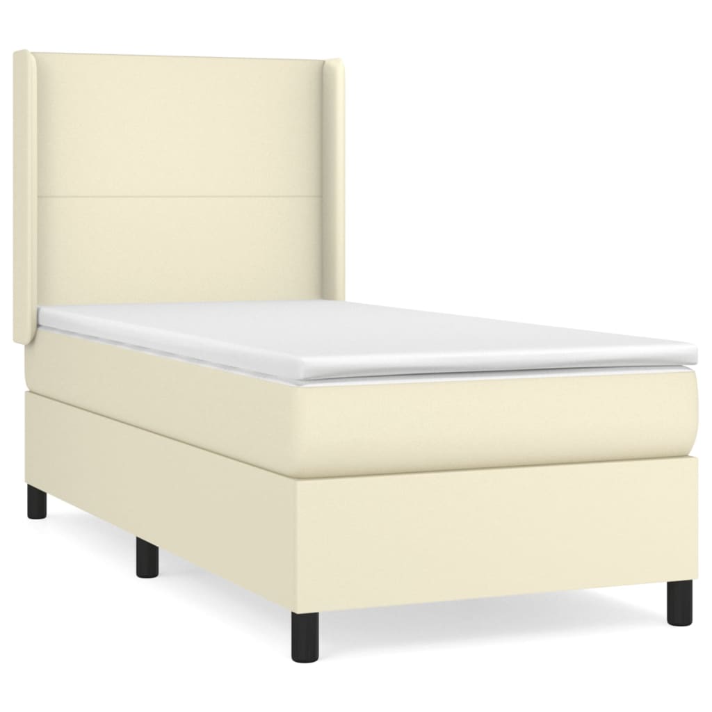 Krevet s oprugama i madracem krem 90 x 200 cm od umjetne kože
