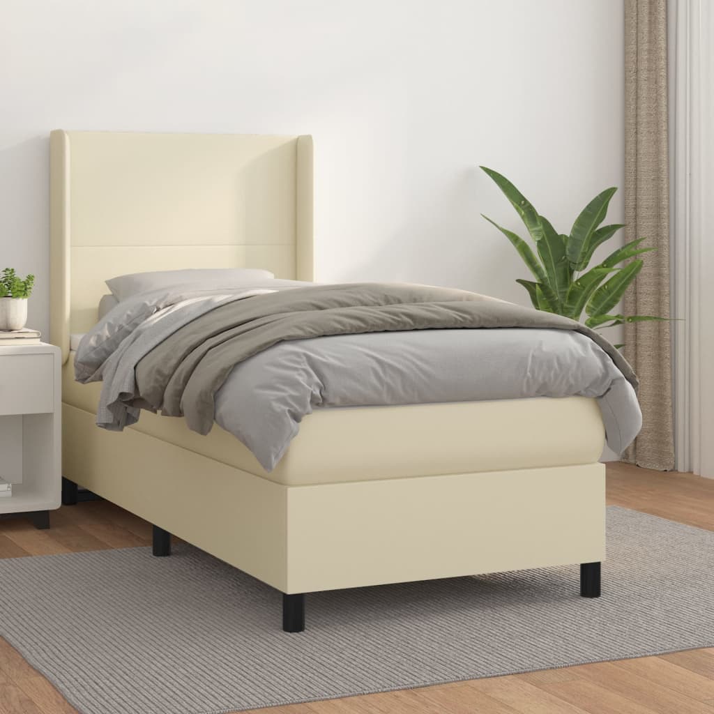 Krevet s oprugama i madracem krem 90 x 200 cm od umjetne kože