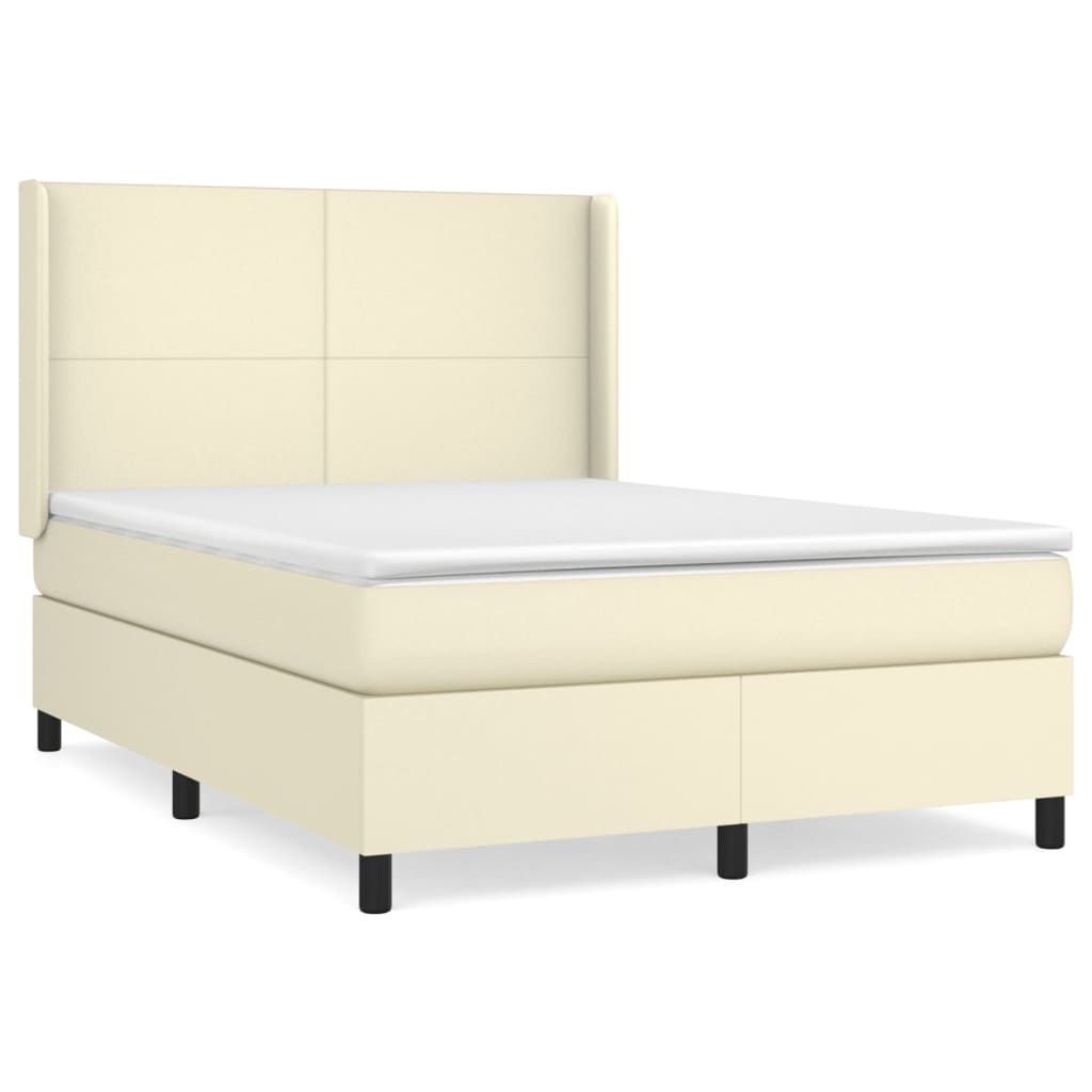 Krevet s oprugama i madracem krem 140 x 190 cm od umjetne kože