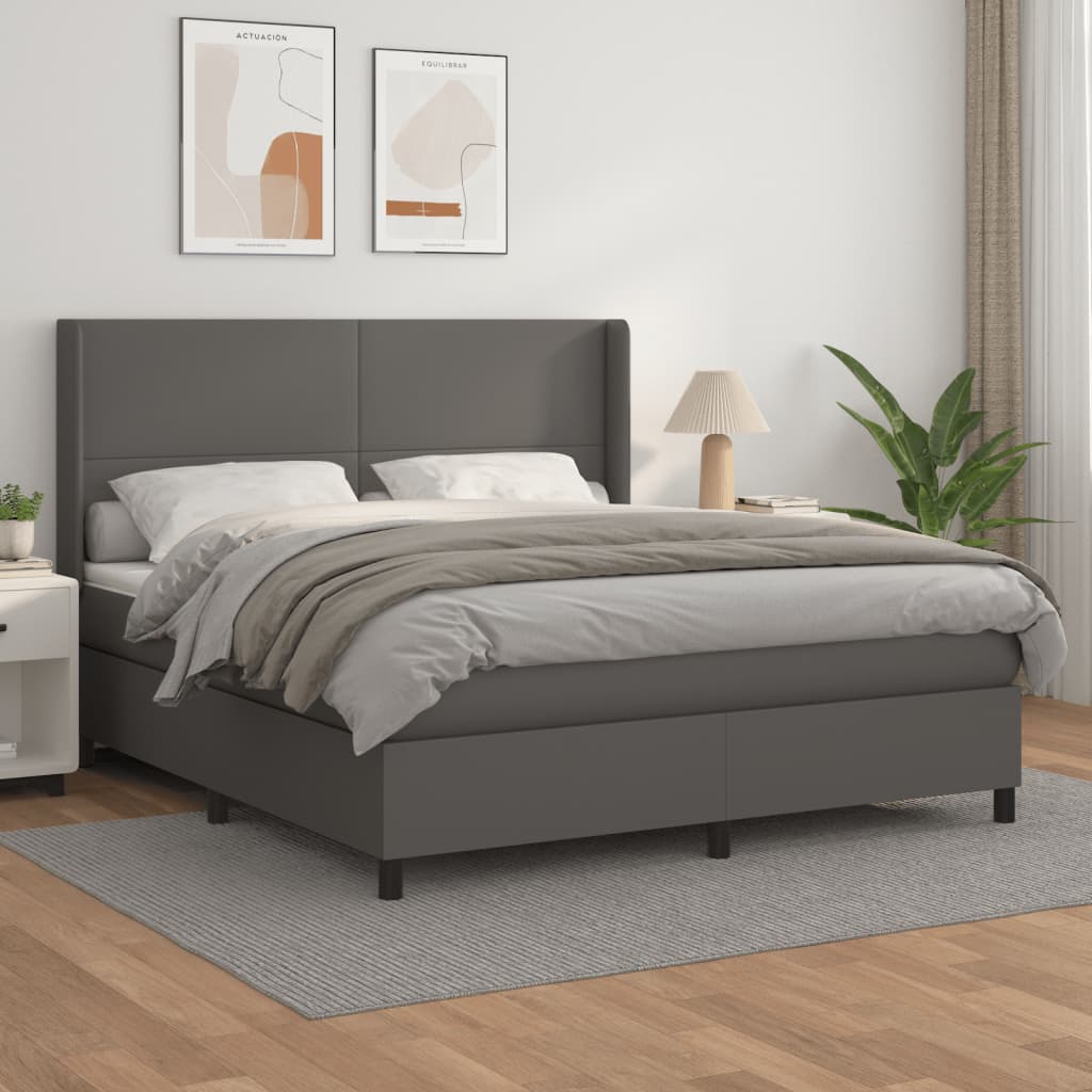 Krevet s oprugama i madracem sivi 180 x 200 cm od umjetne kože