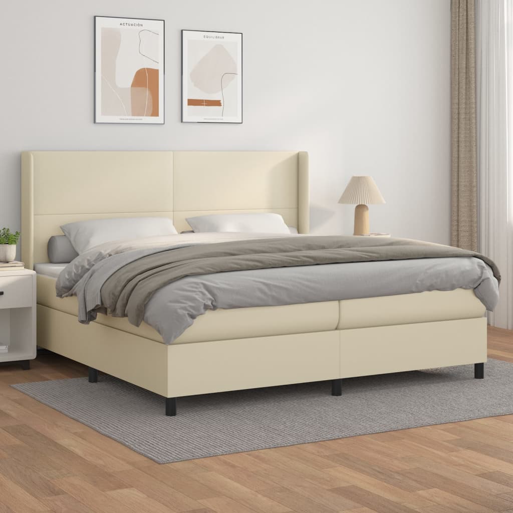 Krevet s oprugama i madracem krem 200x200 cm od umjetne kože
